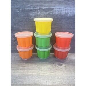 Vintage Jello Pudding Cup Molds Lids  Fun Summer Colors Lot of 7 Snacks
